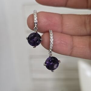Amethyst and Clear Zircon Drop Earrings